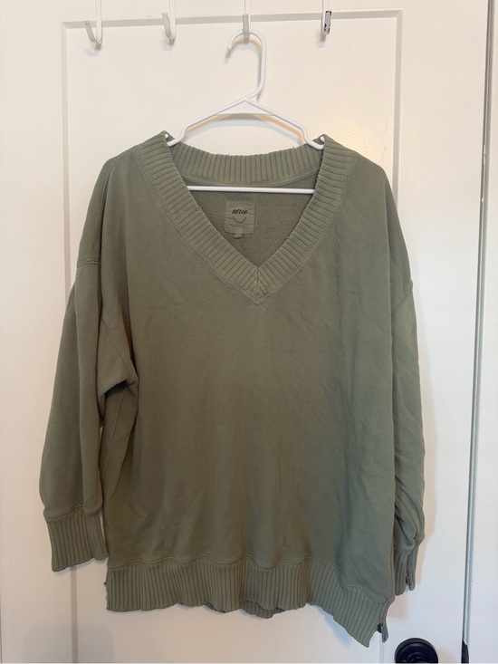 aerie Tops - aerie Ribbed V‑Neck Sweatshirt in Sage Green